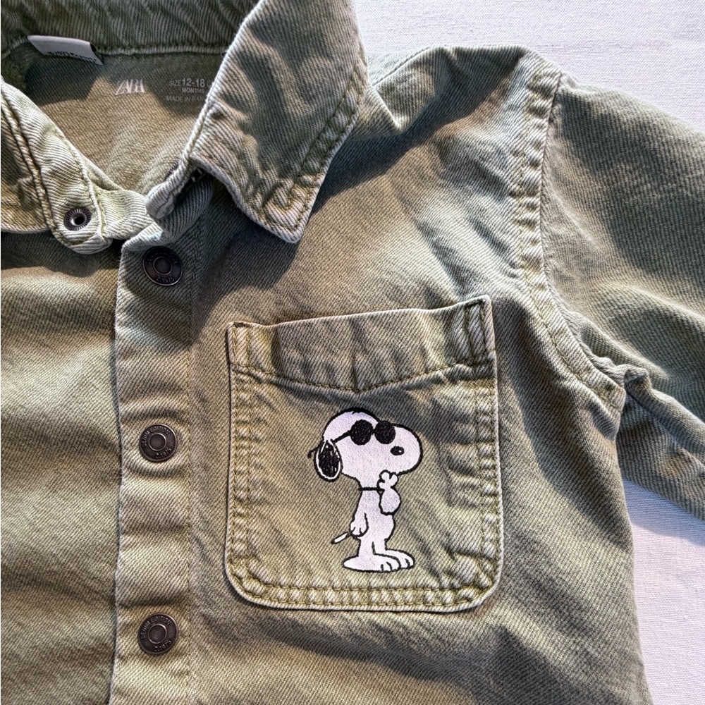 Zara Kids Peanuts Snoopy Overshirt, size 12-18 months 100% cotton - Picture 4 of 6